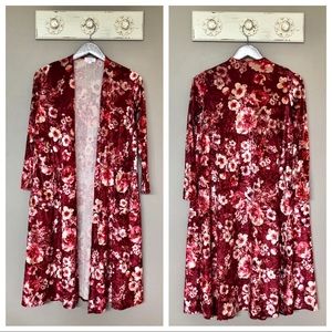 LuLaRoe | Red Floral Velvet Long Sleeve Duster